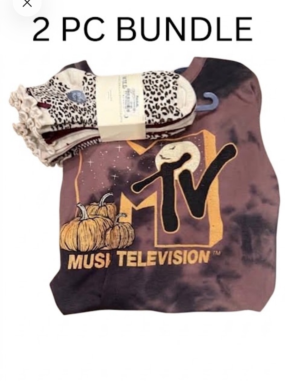 MTV Pumpkin  Logo t shirt xl  in Black & Brown and 6pk socks nwt 2 pc bundle